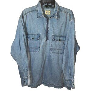 Vintage C.H. Bass & Co Blue Jean Pullover Shirt 1/4 Zip Faded Long Sleeves Sz L